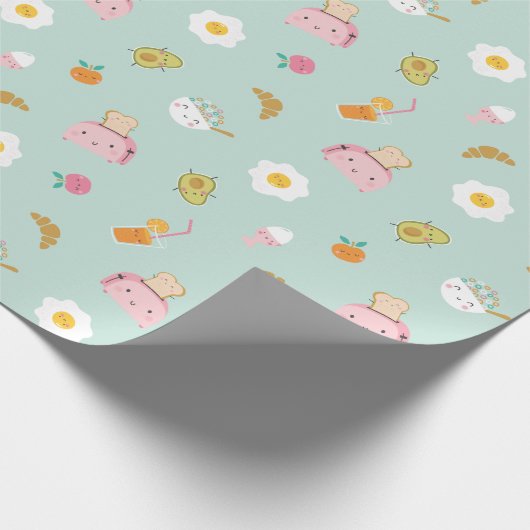 Niedliches Frühstück auf Pizza Geschenkpapier (Ecke)