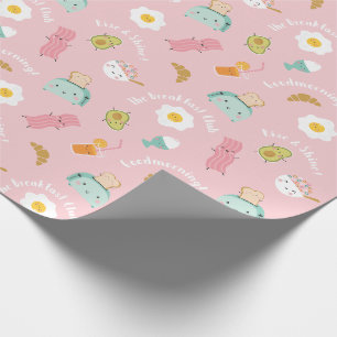 Niedliches Frühstück mit Toast, Speck und rosa Eie Geschenkpapier
