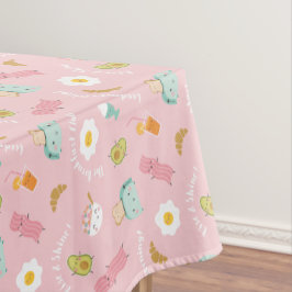 Niedliches Frühstück mit Toast, Speck und rosa Eie Tischdecke