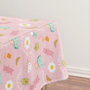 Niedliches Frühstück mit Toast, Speck und rosa Eie Tischdecke