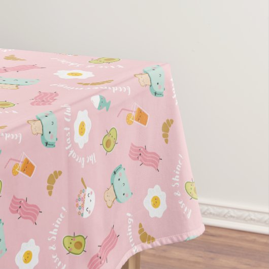 Niedliches Frühstück mit Toast, Speck und rosa Eie Tischdecke (Beispiel)