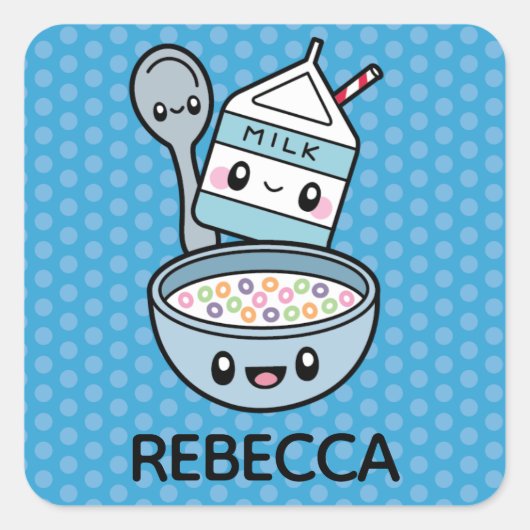 Niedliches Frühstückskost Getreide & Milch Quadratischer Aufkleber (Vorderseite)