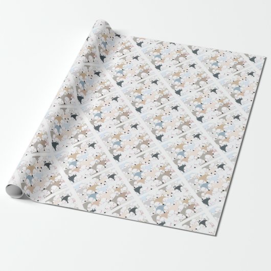 Niedliches Fuchs- oder Wolfmuster des Geschenkpapier (Ungerollt)