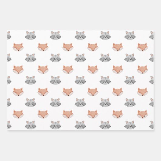 Niedliches Fuchs- und Raccoon-Muster. Waldtiere Geschenkpapier Set (Vorderseite 3)