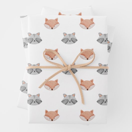Niedliches Fuchs- und Raccoon-Muster. Waldtiere Geschenkpapier Set (Beispiel)