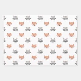 Niedliches Fuchs- und Raccoon-Muster. Waldtiere Geschenkpapier Set