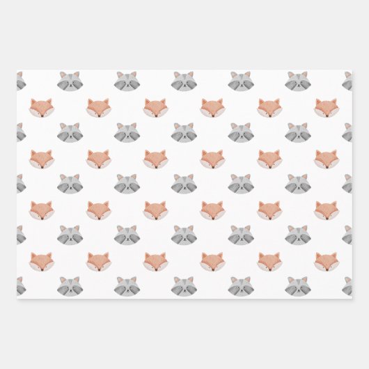 Niedliches Fuchs- und Raccoon-Muster. Waldtiere Geschenkpapier Set (Vorderseite)