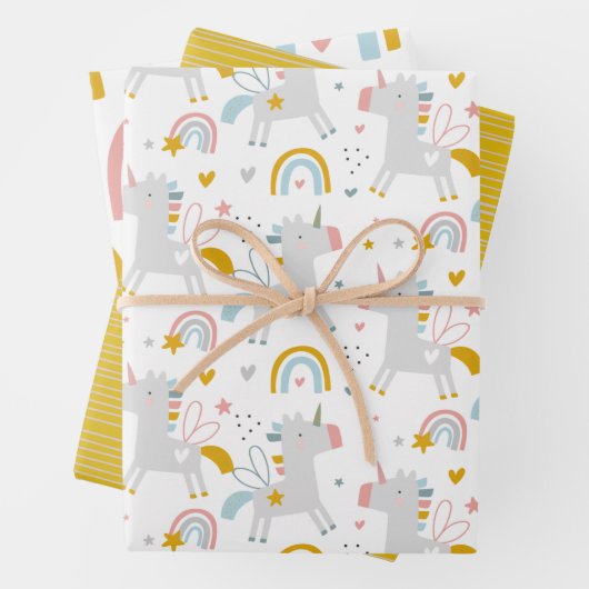 Niedliches Fun Rainbow Unicorm Muster Geschenkpapier Set (Beispiel)