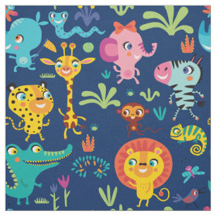 Niedliches Funny African Safari Animals Kinderzimm Stoff