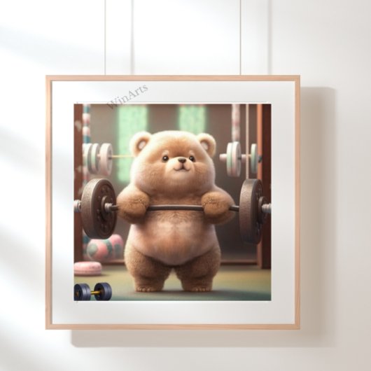 Niedliches Funny Bear Weightfting in Gym Workout A Poster