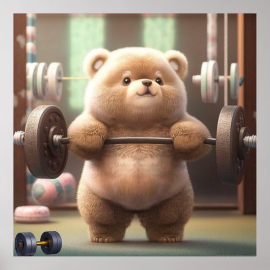 Niedliches Funny Bear Weightfting in Gym Workout A Poster (Vorne)