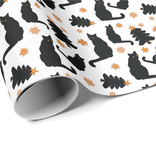 Niedliches Funny Cat Black Retro Weihnachtsmuster Geschenkpapier (Rolleneckpunkt)