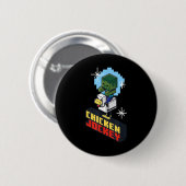 Niedliches Funny Chicken Jockey Pixel Graphic Ridi Button (Vorne & Hinten)