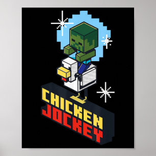 Niedliches Funny Chicken Jockey Pixel Graphic Ridi Poster
