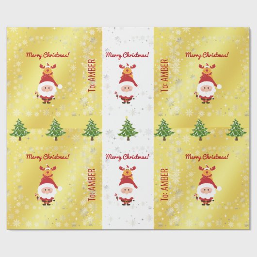 Niedliches Funny Elegante Rudolph Santa Personalis Geschenkpapier (Flach)