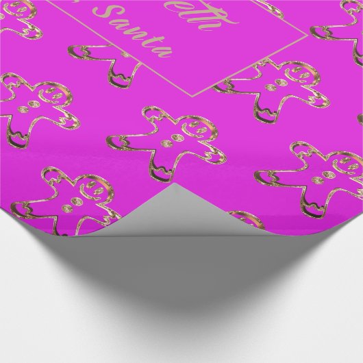 Niedliches Funny Gingerbrei Mann Pink und Gold Wei Geschenkpapier (Ecke)