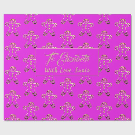 Niedliches Funny Gingerbrei Mann Pink und Gold Wei Geschenkpapier (Flach)
