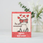 Niedliches Funny Happy Birthday Cat Hearts Postkarte (Stehend Vorderseite)