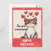 Niedliches Funny Happy Birthday Cat Hearts Postkarte (Vorne/Hinten)