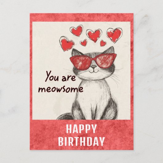 Niedliches Funny Happy Birthday Cat Hearts Postkarte (Vorderseite)