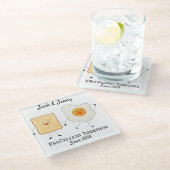 Niedliches Funny Happy Toast Eggcelent Glasuntersetzer (Schrägansicht)