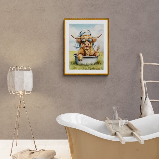 Niedliches Funny Highland Kuh Bad Wand Kunst