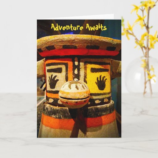 Niedliches Funny Kachina Face Foto Erlebnis wartet Karte (Gelbe Blume)