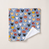 Niedliches Funny Kitty Cat Faces Pattern Blau Badhandtuch Set (Waschlappen)