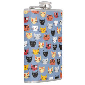 Niedliches Funny Kitty Cat Faces Pattern Blau Flachmann (Rechts)