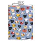 Niedliches Funny Kitty Cat Faces Pattern Blau Flachmann (Vorderseite)