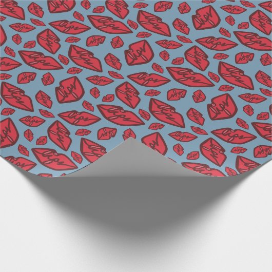 Niedliches Funny Lips Muster Blau Geschenkpapier (Ecke)