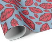 Niedliches Funny Lips Muster Blau Geschenkpapier (Rolleneckpunkt)