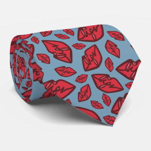 Niedliches Funny Lips Muster Blau Krawatte