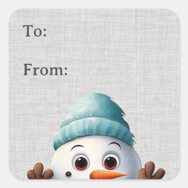 Niedliches Funny Peeking Snowman Geschenketikett Quadratischer Aufkleber