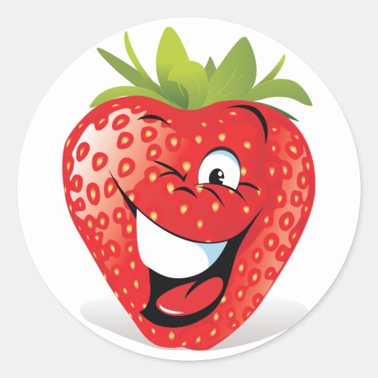 Niedliches Funny Strawberry Cartoon Design Runder Aufkleber (Vorderseite)