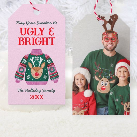 Niedliches Funny Ugly Sweater Rentier Family Foto Geschenkanhänger