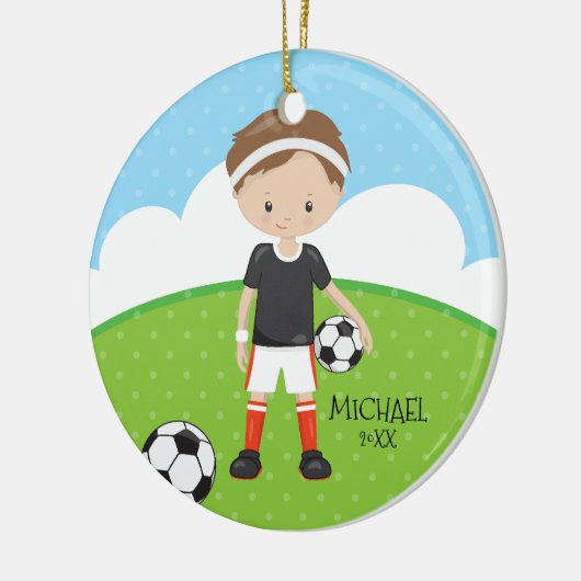 Niedliches Fußball-Spieler-personalisiertes Keramikornament (Links)