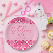 Niedliches Galentinstag rosa Herz- und Blume Muste Pappteller (Party)