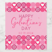 Niedliches Galentinstag rosa Herz- und Blume Muste Weinetikett (Einzelnes Label)