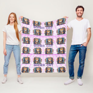 Niedliches Gamer Cat Blue Muster Fleecedecke