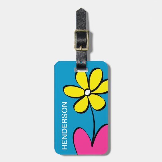 Niedliches Gänseblümchen-personalisierter Gepäckanhänger (Vorderseite vertikal)