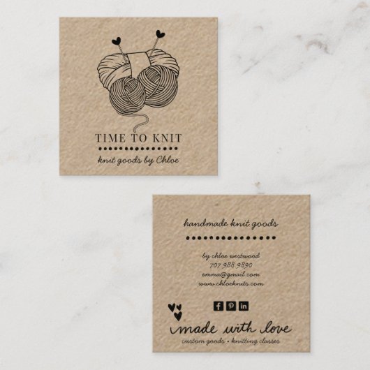 Niedliches Garn Handgefertigte Strick-Waren Kraft Quadratische Visitenkarte (Vorne/Hinten)