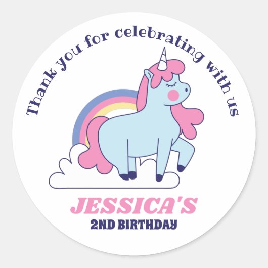 Niedliches Gastgeschenk für Einhorn und Regenbogen Runder Aufkleber (Vorderseite)