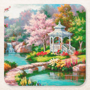 Niedliches Gazebo über die Wasserkunst Rechteckiger Pappuntersetzer