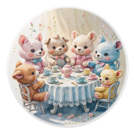 Niedliches gefülltes Party Tee Keramikknauf (Vorderseite)