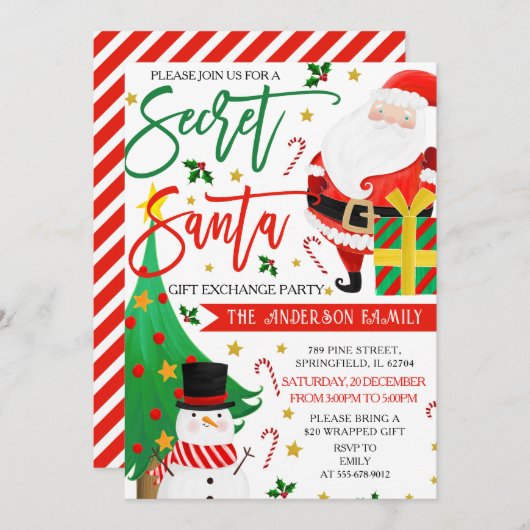 Niedliches Geheimnis Weihnachten Einladungen Wasse (Vorne/Hinten)