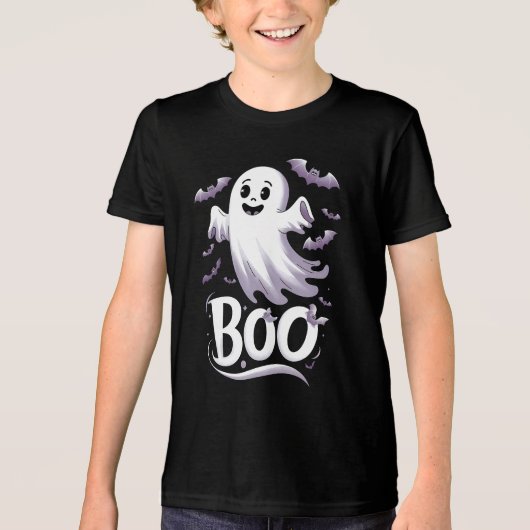 Niedliches Geist und Fledermäuse 'Boo' Halloween Tri-Blend Shirt (Vorderseite)