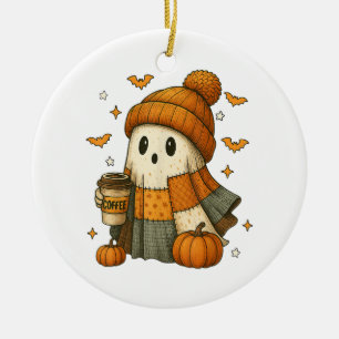 Niedliches Geistertrinkkaffee Halloween Keramik Ornament