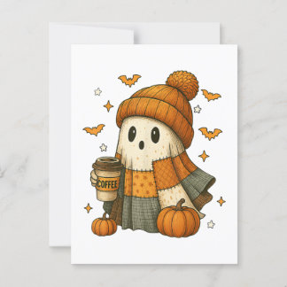 Niedliches Geistertrinkkaffee Halloween Postkarte