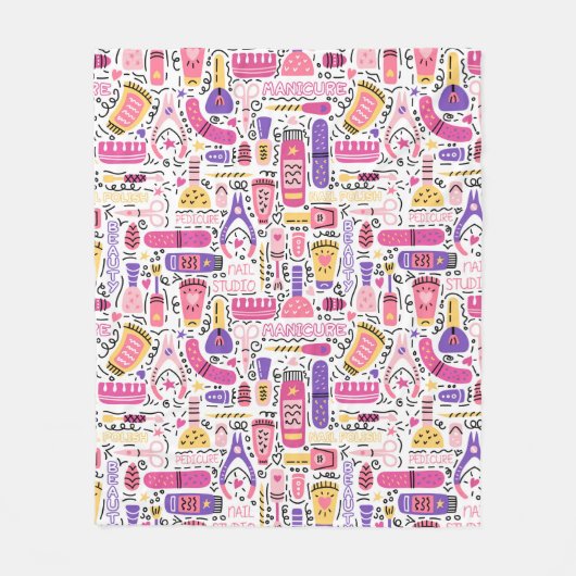 Niedliches Gekritzel-Maniküre-Muster Fleecedecke (Vorderseite)